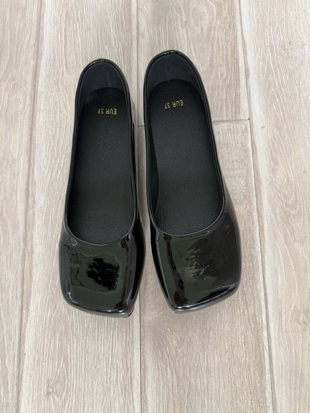 Black Patent Square-Toe Ballet Flats